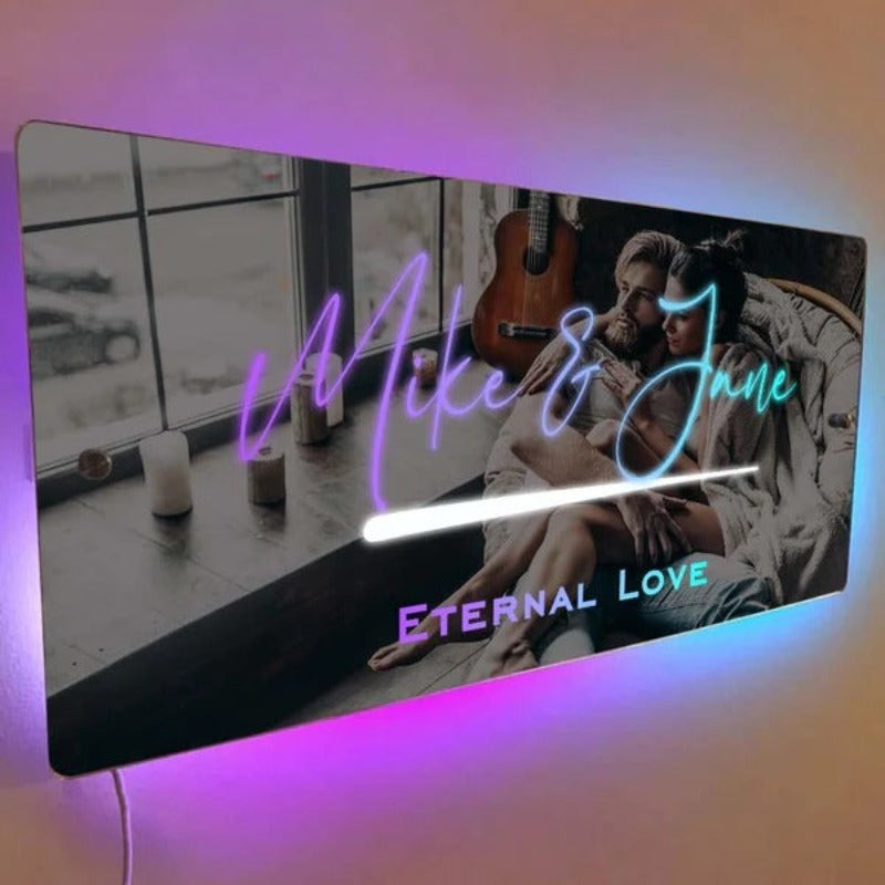 Custom LED Wall Hanging Mirror Sign  Name Mirror 300mm x 150mm Without Remote Control 