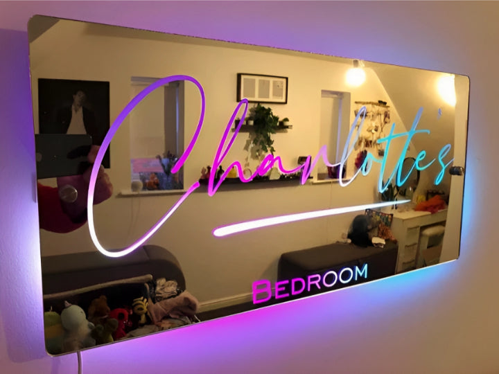 Personalized Handmade LED Illuminated Mirror Sign Light Up Bedroom Name Display  Personalized Mirror   