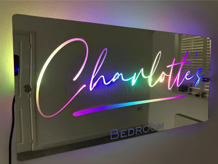 Personalized Handmade LED Illuminated Mirror Sign Light Up Bedroom Name Display  Personalized Mirror   