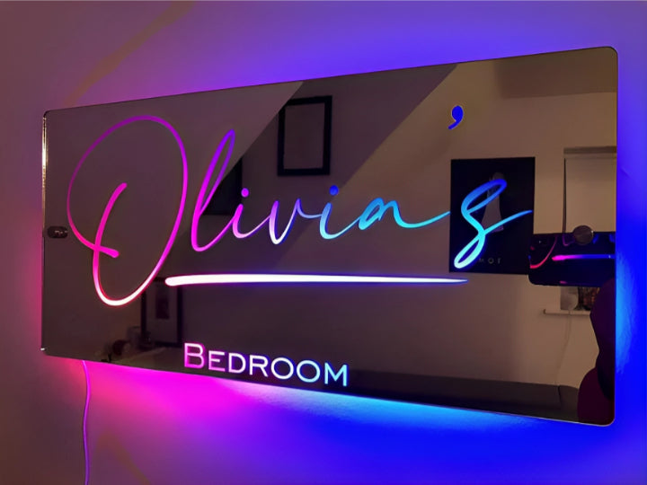 Personalized Handmade LED Illuminated Mirror Sign Light Up Bedroom Name Display  Personalized Mirror 510mm x 250 mm Basic Remote Control 