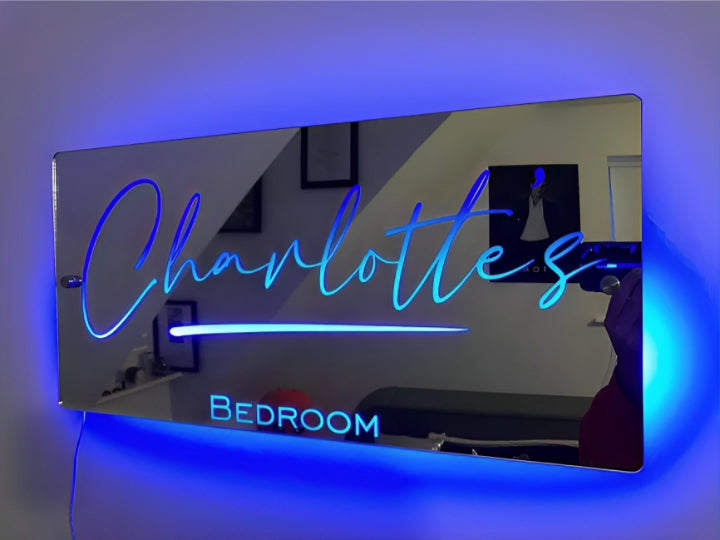 Personalized Handmade LED Illuminated Mirror Sign Light Up Bedroom Name Display  Personalized Mirror 400mm x 200mm Basic Remote Control 