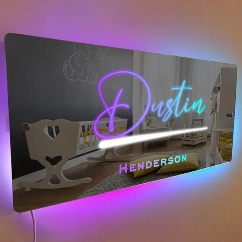 Custom Name LED Neon Sign Mirror Light  Name Mirror   