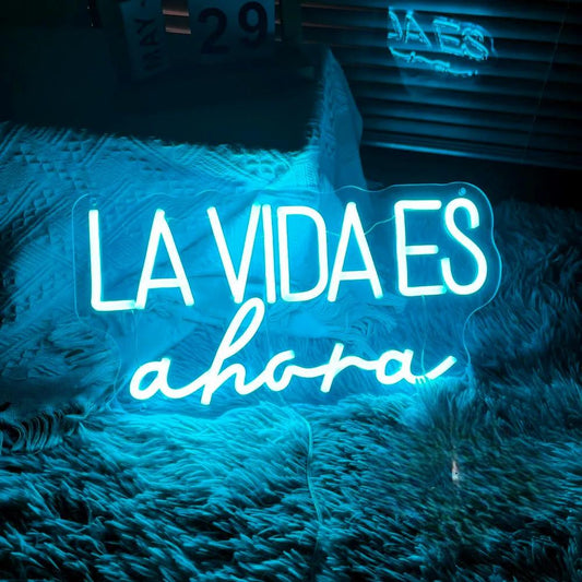 LA VIDA ES AHORA Luminous Neon LED Sign  Personalized Mirror   