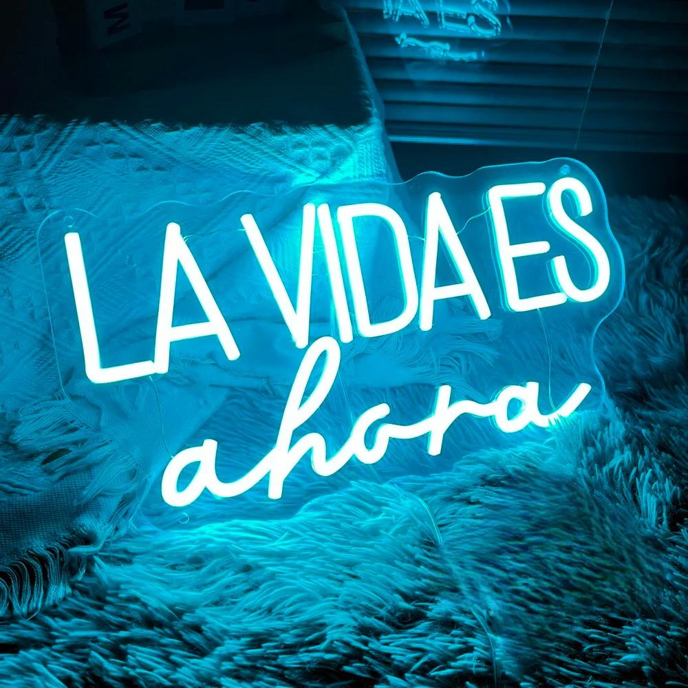 LA VIDA ES AHORA Luminous Neon LED Sign  Personalized Mirror   