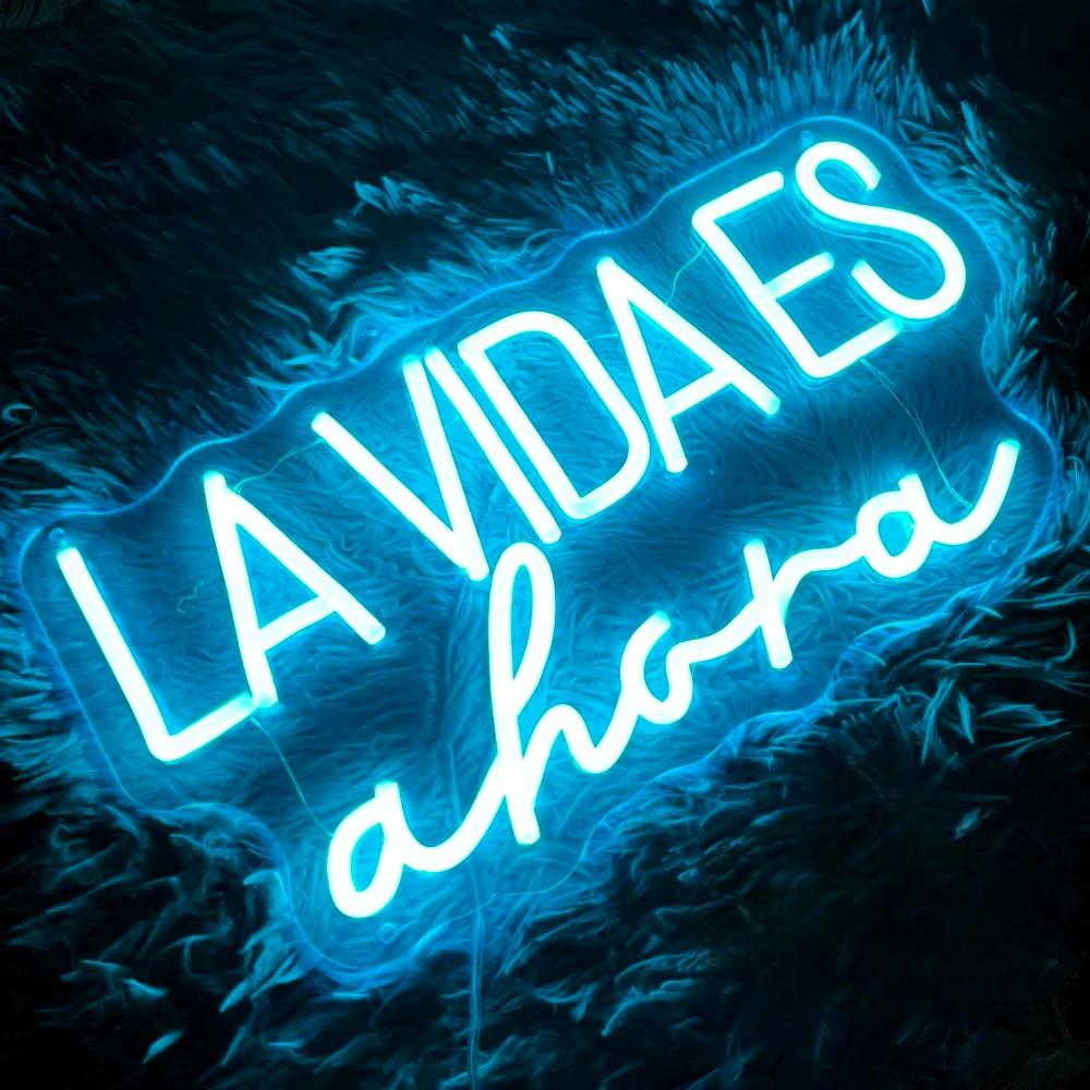 LA VIDA ES AHORA Luminous Neon LED Sign  Personalized Mirror   