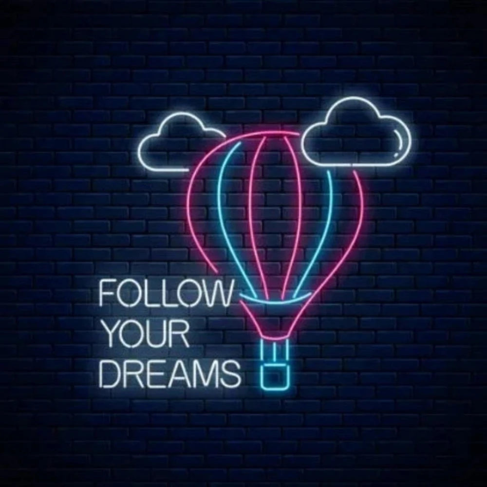 Follow Your Dreams With Hot Air Balloon Neon Sign  Personalized Mirror S  