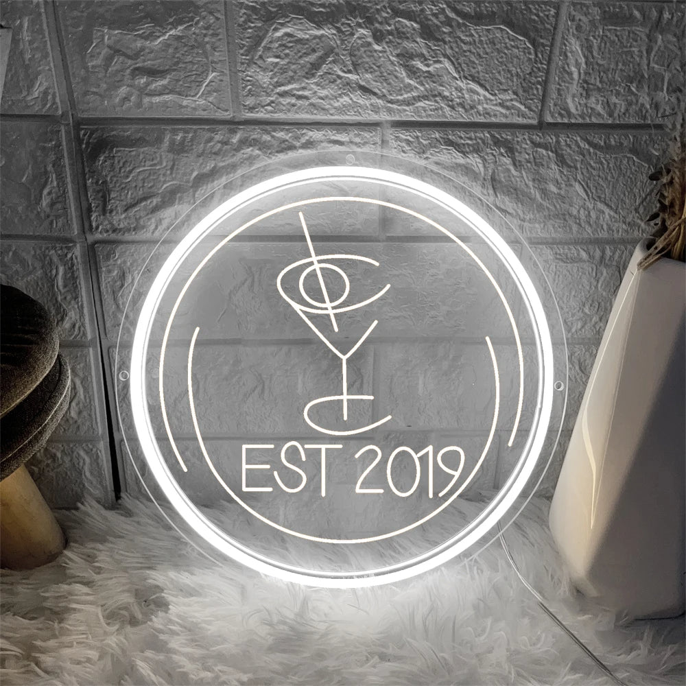 EST 2019 Neon Sign  Personalized Mirror White 30x30cm 