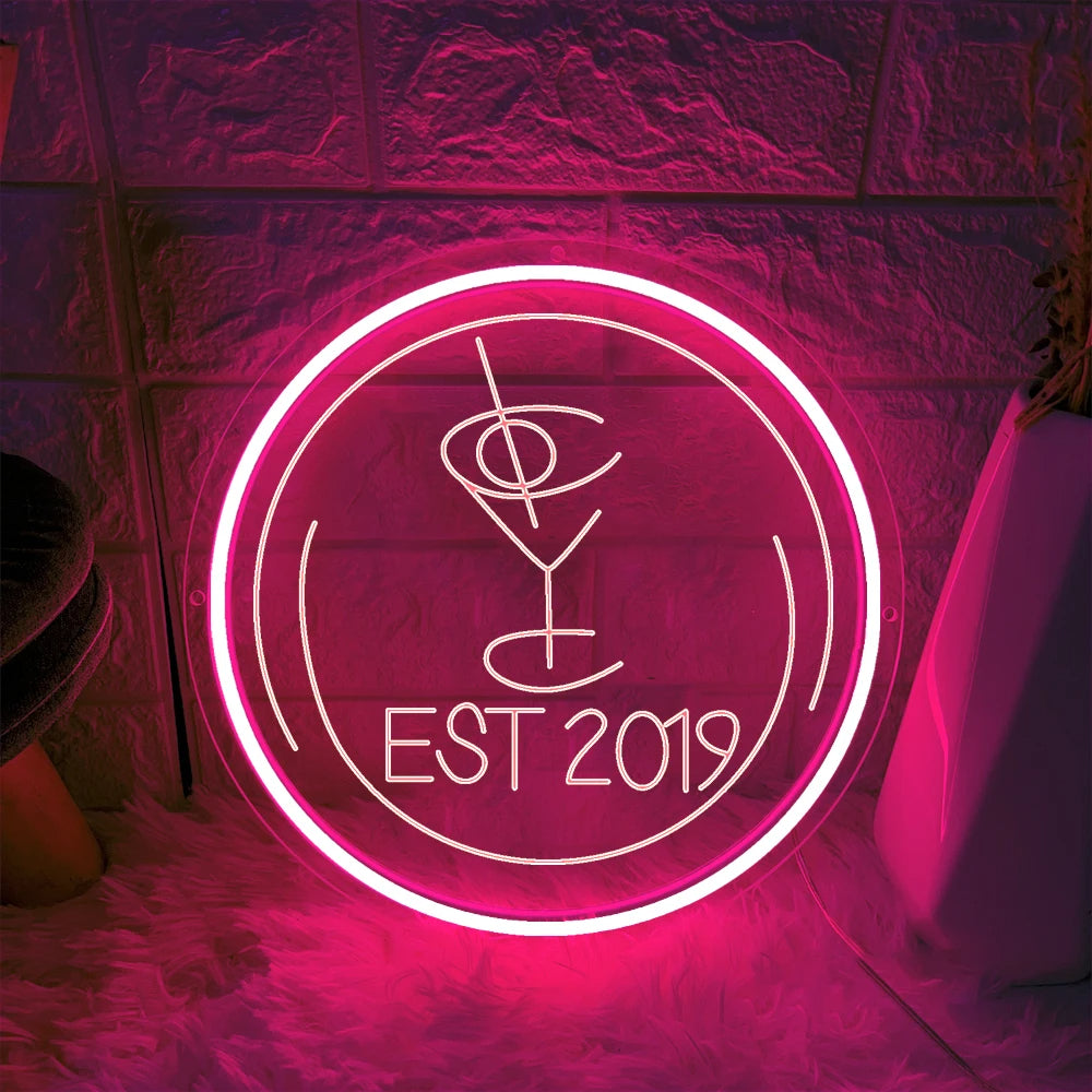 EST 2019 Neon Sign  Personalized Mirror Pink 30x30cm 