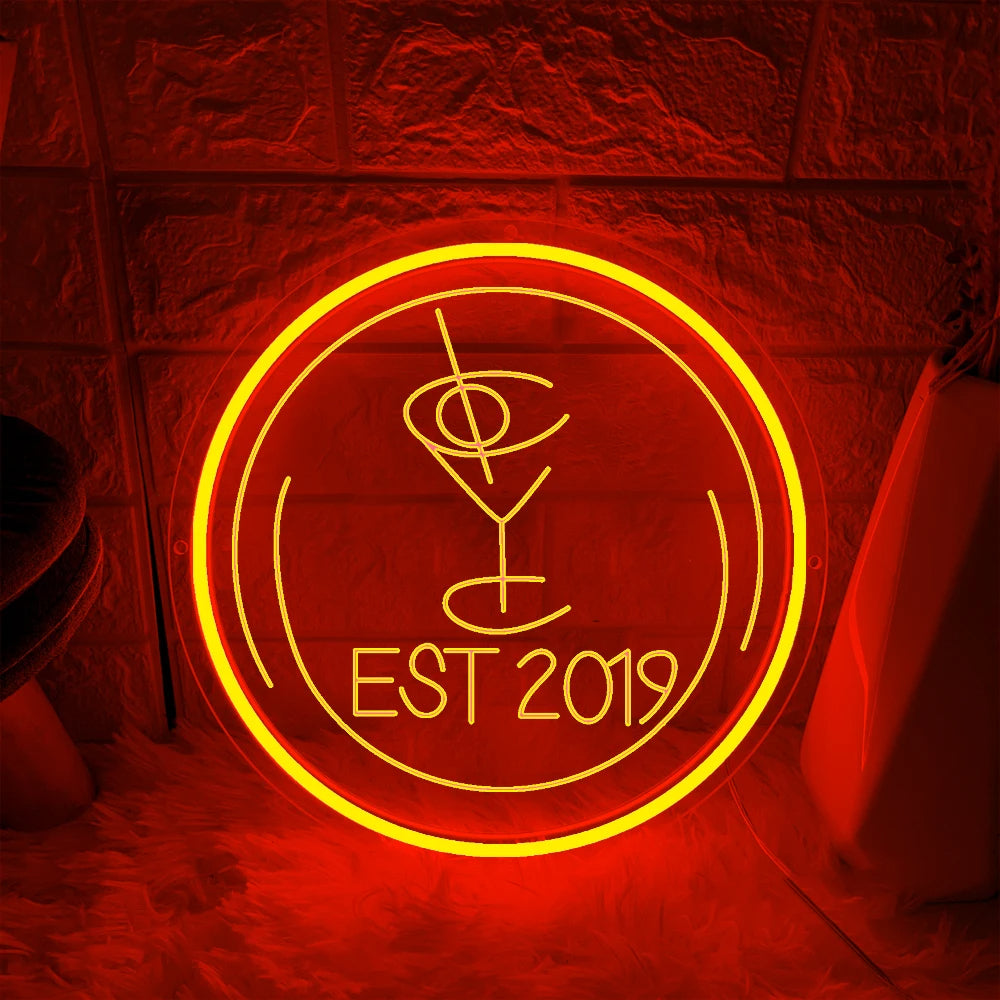 EST 2019 Neon Sign  Personalized Mirror Orange 30x30cm 