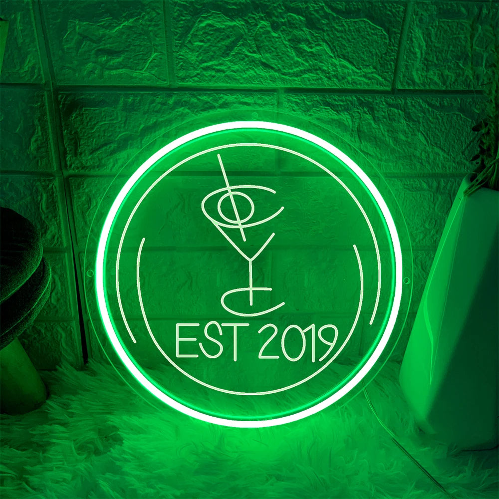 EST 2019 Neon Sign  Personalized Mirror Green 30x30cm 