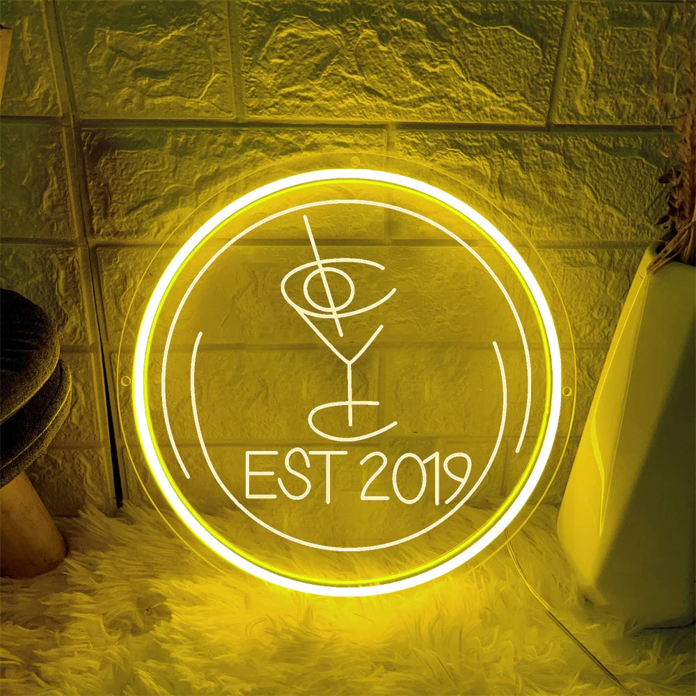 EST 2019 Neon Sign  Personalized Mirror Yellow 30x30cm 