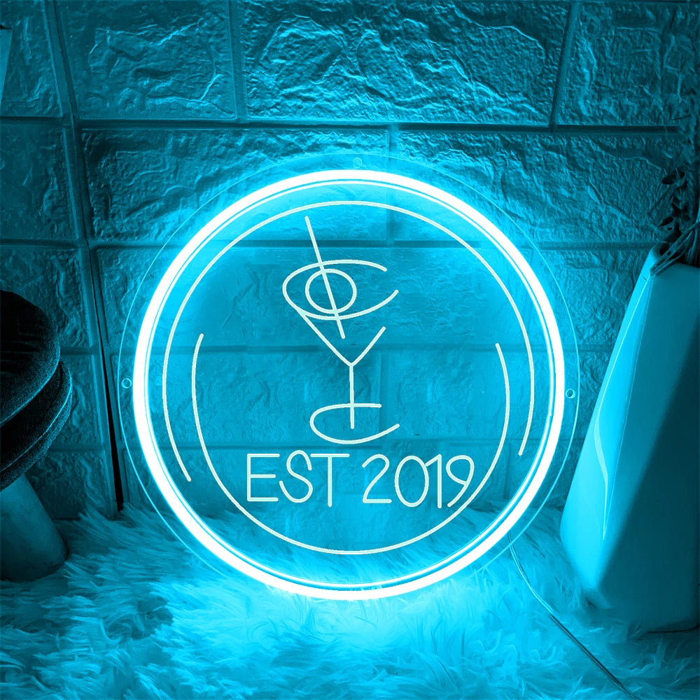 EST 2019 Neon Sign  Personalized Mirror Light Blue 30x30cm 