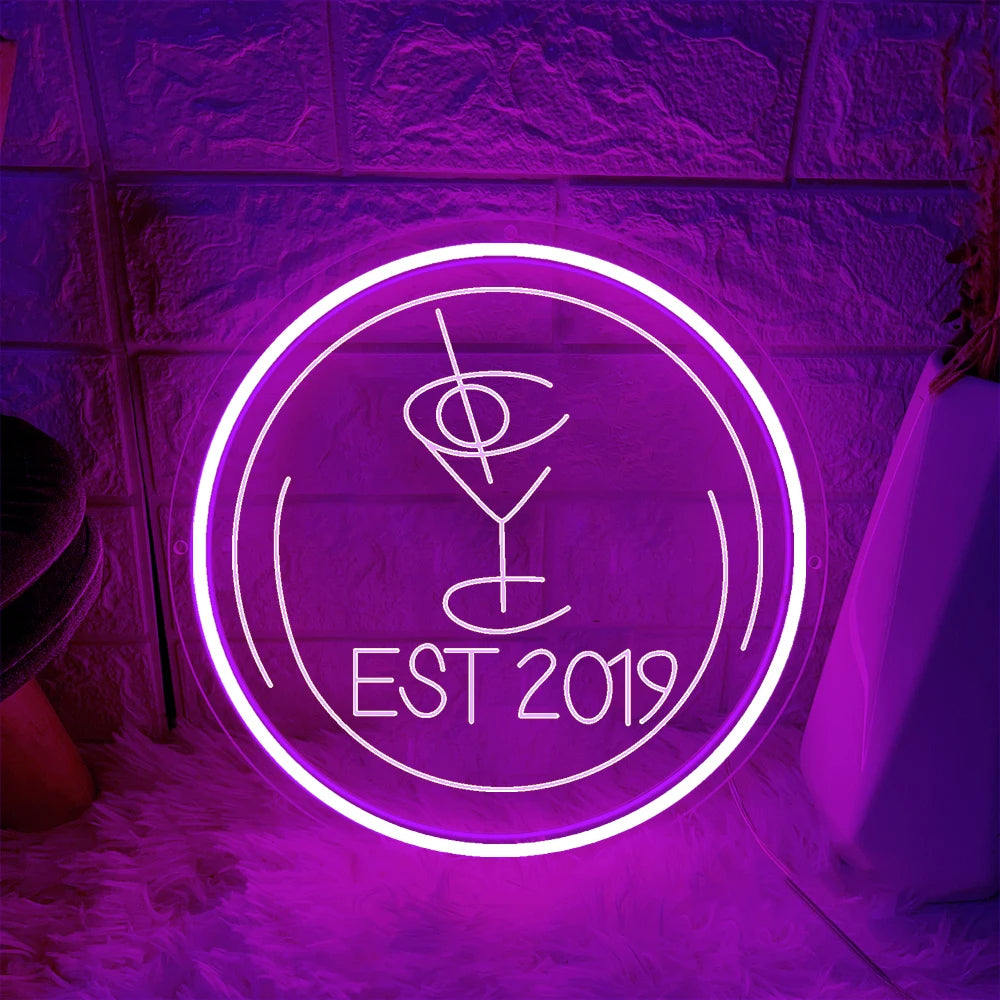 EST 2019 Neon Sign  Personalized Mirror Purple 30x30cm 