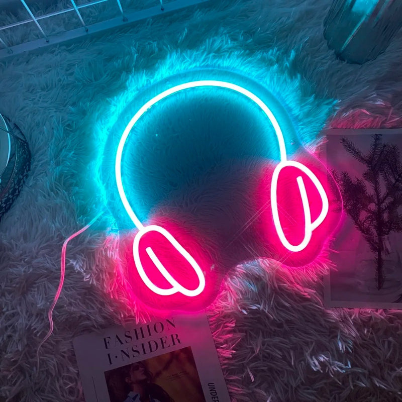 Headphone Shape Neon Led Sign  Personalized Mirror   