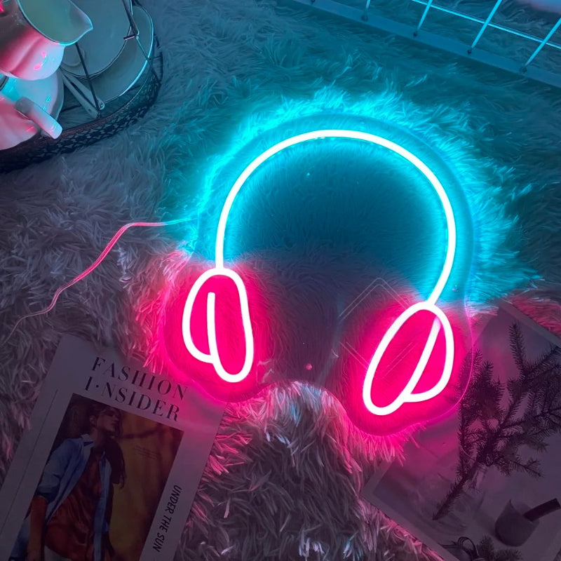 Headphone Shape Neon Led Sign  Personalized Mirror   