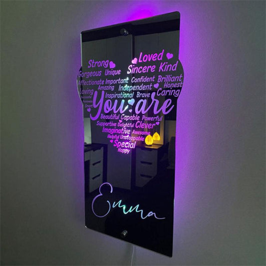 Engraved Affirmation Mirror Lamp Special Gift  Name Mirror Without Remote 150mmX300mm 