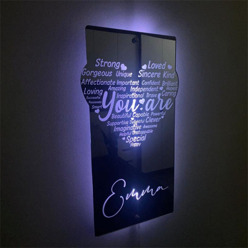 Engraved Affirmation Mirror Lamp Special Gift  Name Mirror   