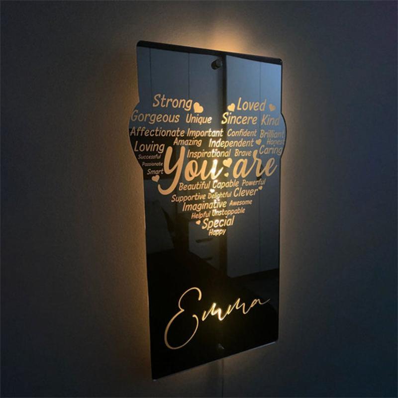 Engraved Affirmation Mirror Lamp Special Gift  Name Mirror   