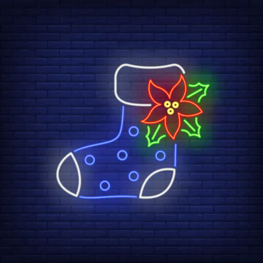 Festive Boot Sock Neon Sign  Personalized Mirror S  