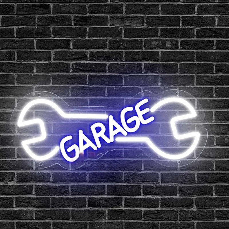 Garage Neon Led Sign  Personalized Mirror Dark Blue  