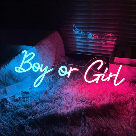 Gender Reveal Party Decoration Neon Sign  Personalized Mirror Boy or Girl  