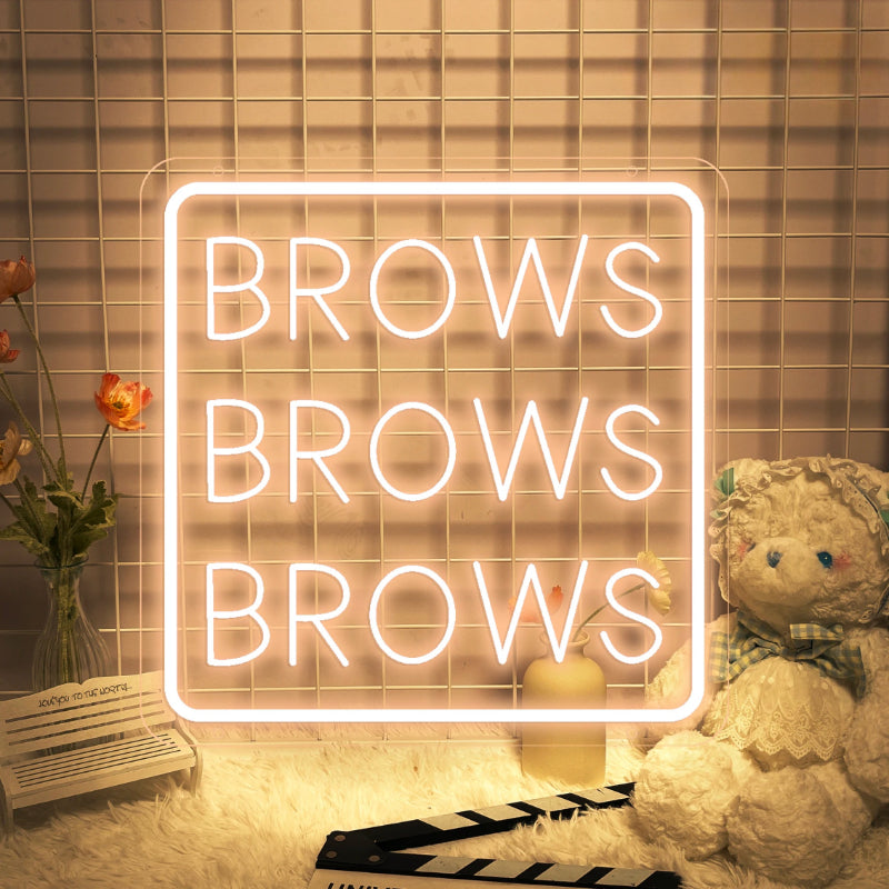 Gleaming Neon Brows Sign  Personalized Mirror Light Yellow 30x30 CM 