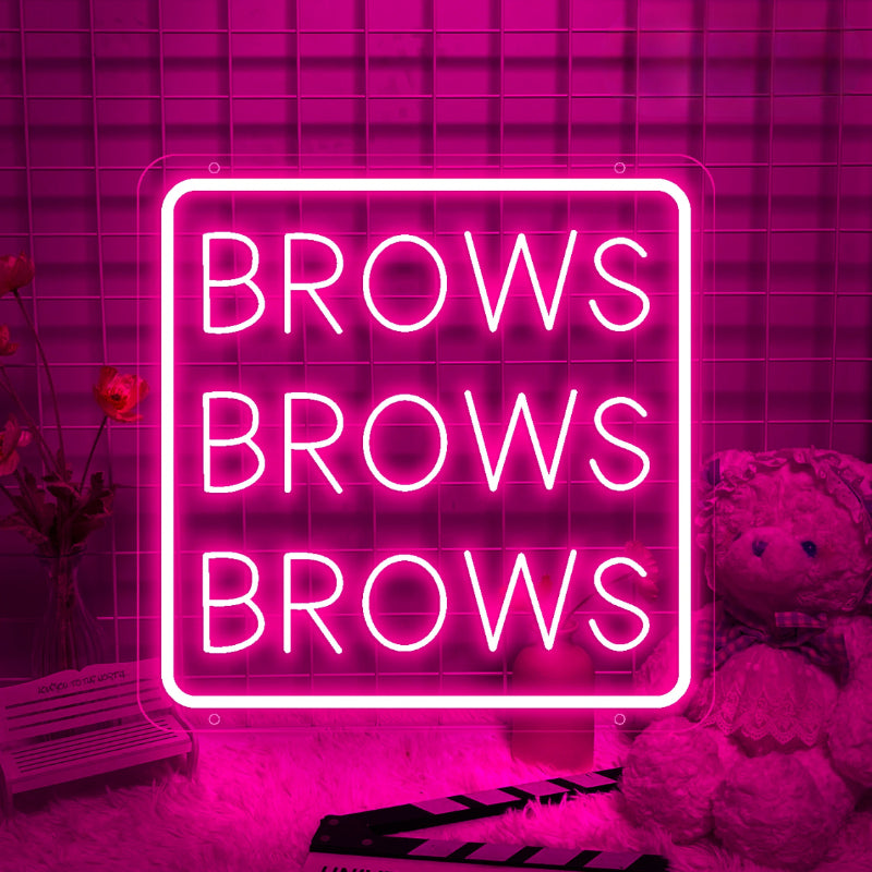 Gleaming Neon Brows Sign  Personalized Mirror Pink 30x30 CM 