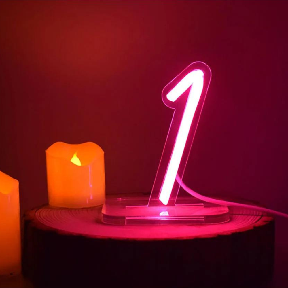 Glowing Digit Neon Tabletop Light  Personalized Mirror 1 White 