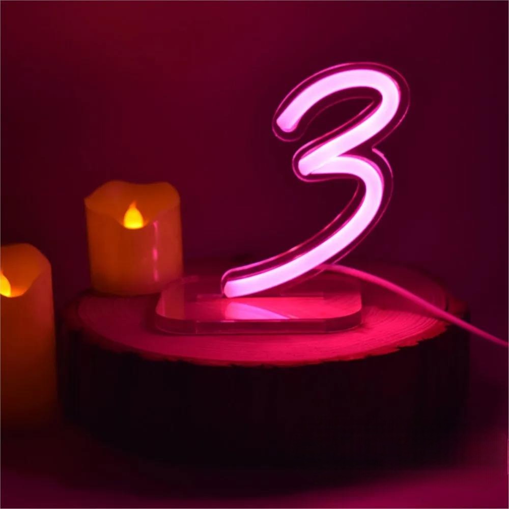 Glowing Digit Neon Tabletop Light  Personalized Mirror 3 White 