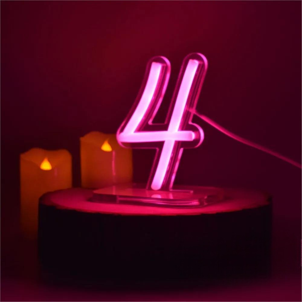 Glowing Digit Neon Tabletop Light  Personalized Mirror 4 White 