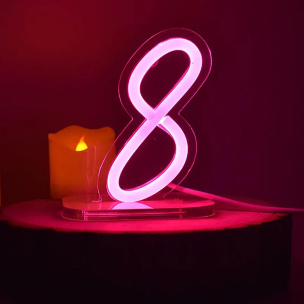 Glowing Digit Neon Tabletop Light  Personalized Mirror 8 White 