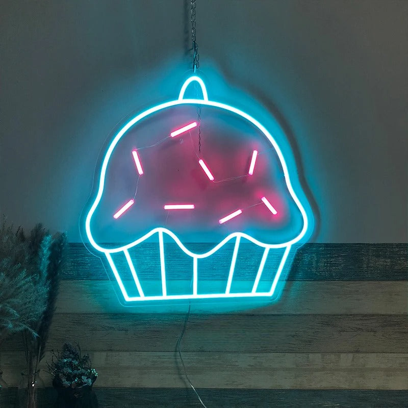 Glowing Neon Cupcake Sign  Personalized Mirror   