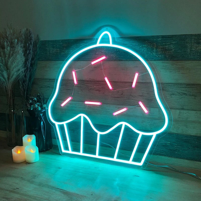 Glowing Neon Cupcake Sign  Personalized Mirror   