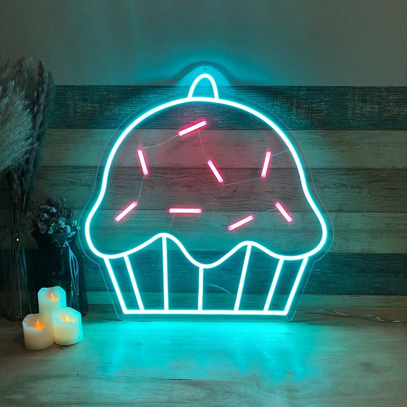 Glowing Neon Cupcake Sign  Personalized Mirror   