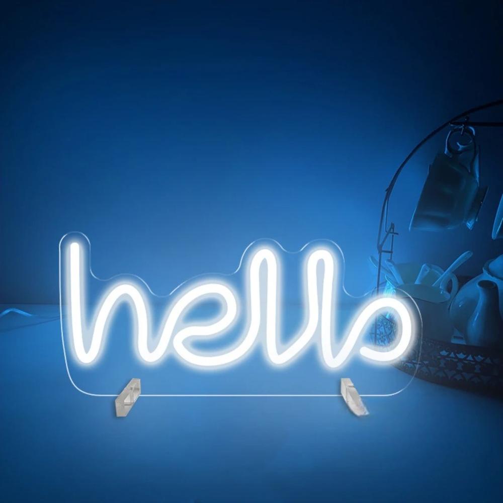 Glowing Neon Hello Sign For Night Ambiance  Personalized Mirror   