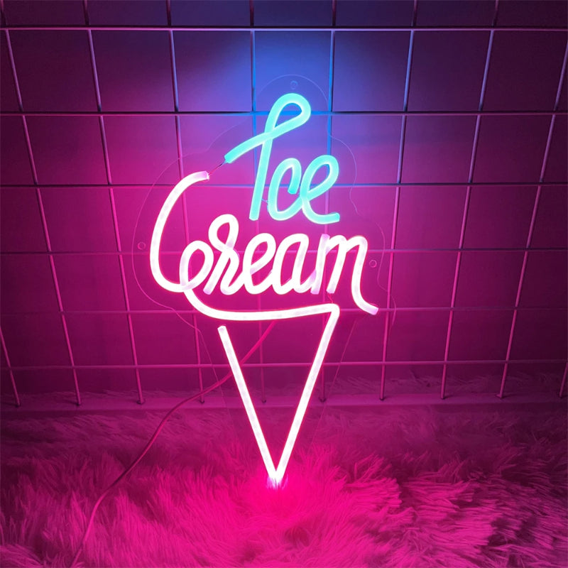 Glowing Scoop Neon LED Ice Cream Sign  Personalized Mirror   