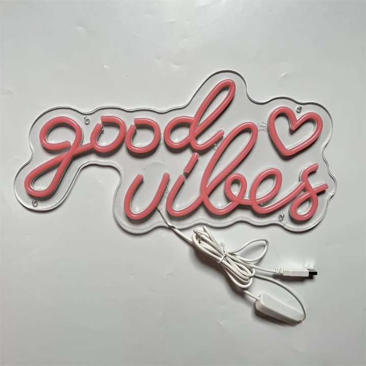 Luminous Mantra Good Vibes Neon Glow  Personalized Mirror   