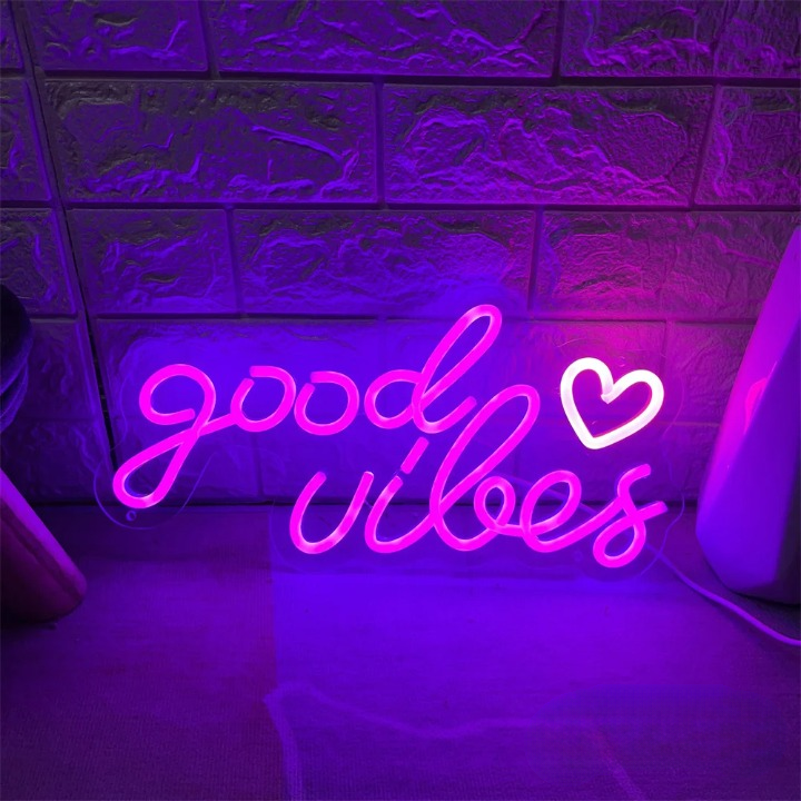 Luminous Mantra Good Vibes Neon Glow  Personalized Mirror   