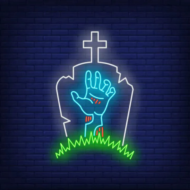 Gravestone With Zombie Neon Sign  Personalized Mirror S  