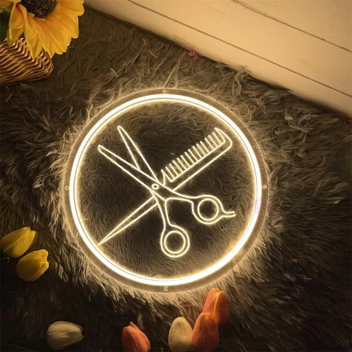 Stylists Beacon Salon Scissors Comb Neon Sign  Personalized Mirror   