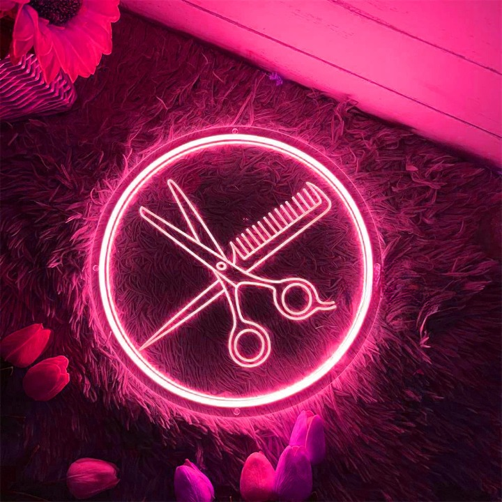 Stylists Beacon Salon Scissors Comb Neon Sign  Personalized Mirror   