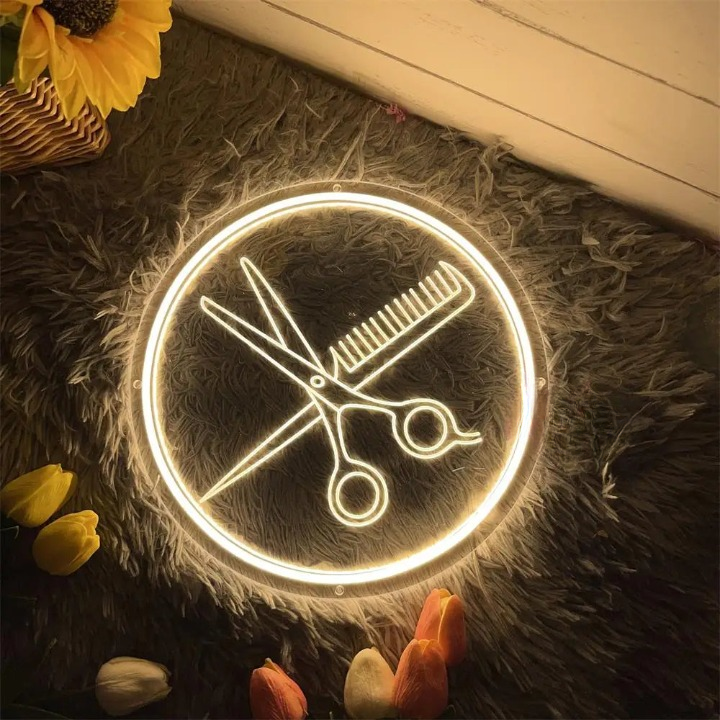 Stylists Beacon Salon Scissors Comb Neon Sign  Personalized Mirror   