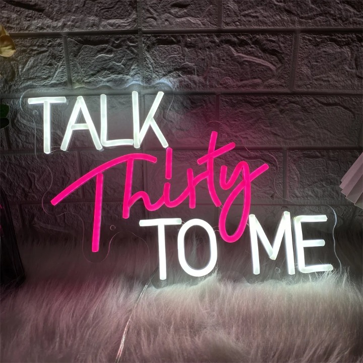 Vibrant Milestone Message Talk Thirty to Me Neon Sign  Personalized Mirror Pink  