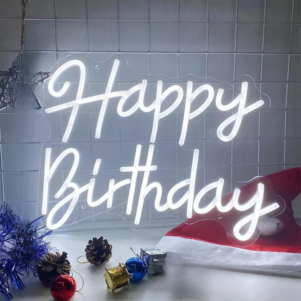 Happy Birthday Neon Led Sign  Personalized Mirror White  