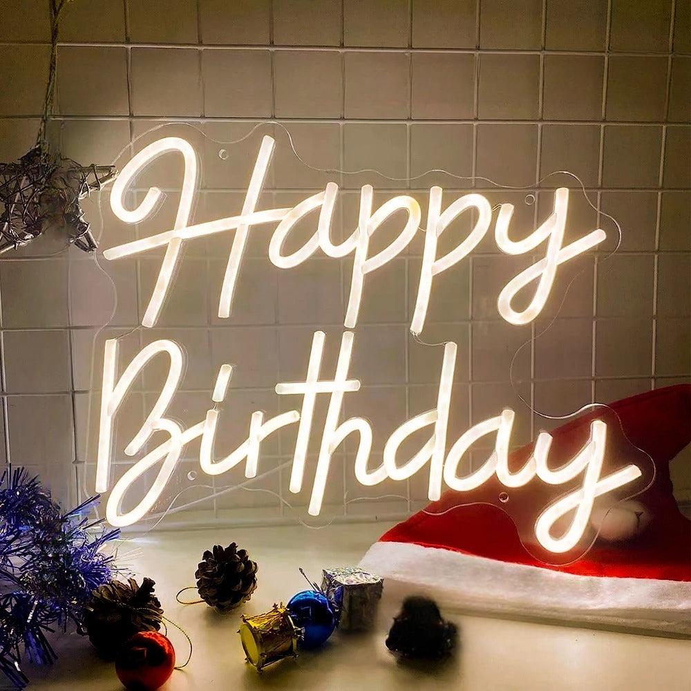 Happy Birthday Neon Led Sign  Personalized Mirror Yellow  