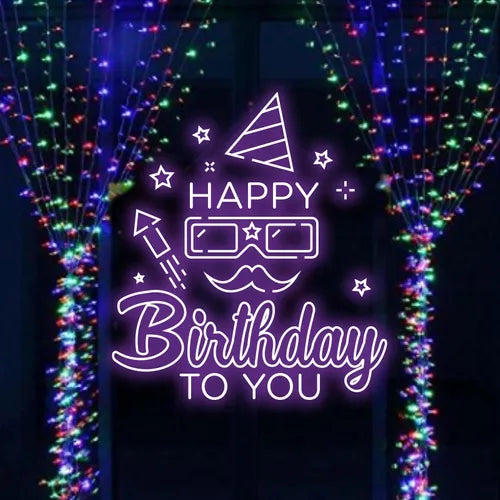 Happy Birthday With Goggles Neon Sign  Personalized Mirror S  