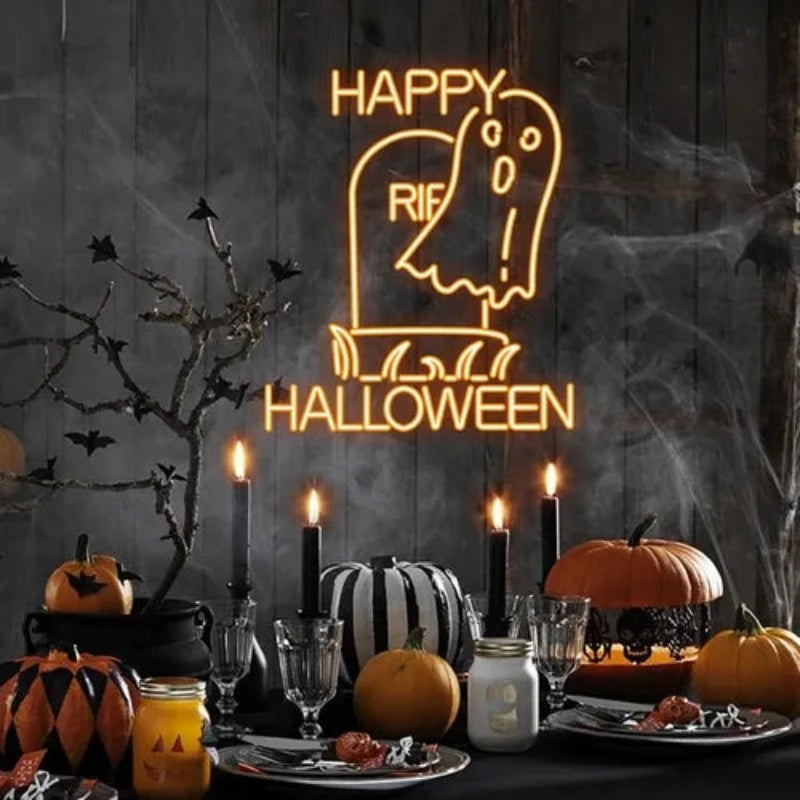 Happy Halloween Ghost Neon Sign  Personalized Mirror S  