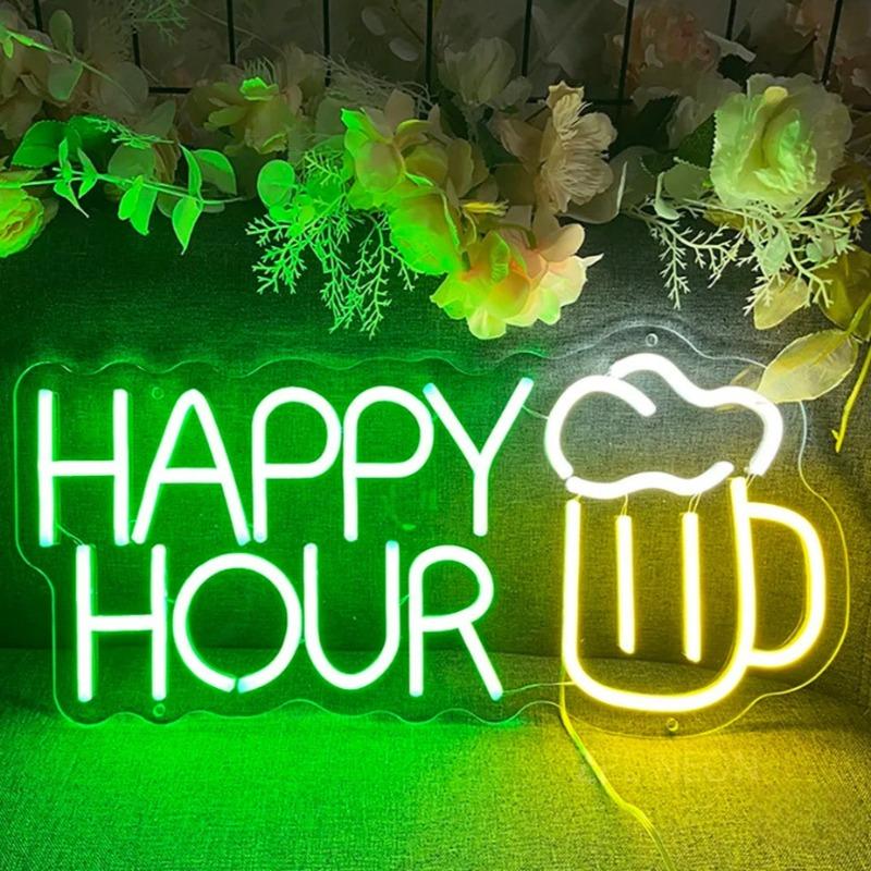 Happy Hours Neon LED Sign  Personalized Mirror Green  