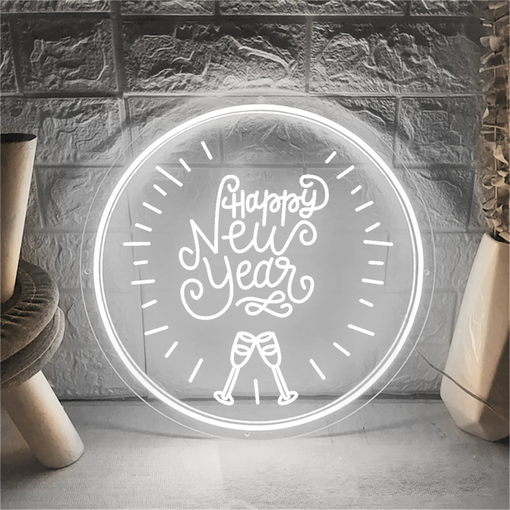 Countdown In Color Celebrating With A Happy New Year Neon Sign  Personalized Mirror White 40x40 