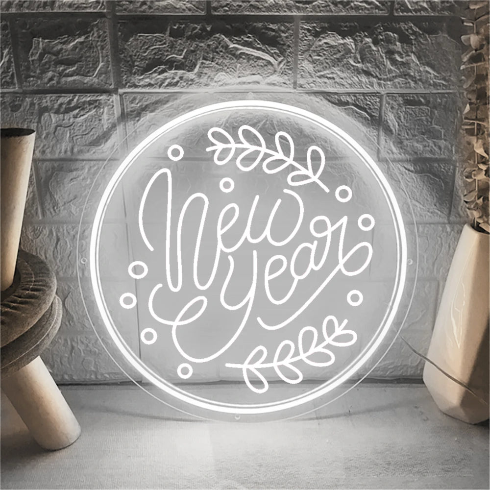 Happy New Year Neon Sign  Personalized Mirror White 30x30 